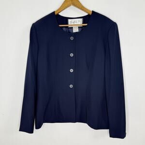 Mary McFadden Blazer Womens 16 Navy Blue Lined Career Office Jacket Workwear